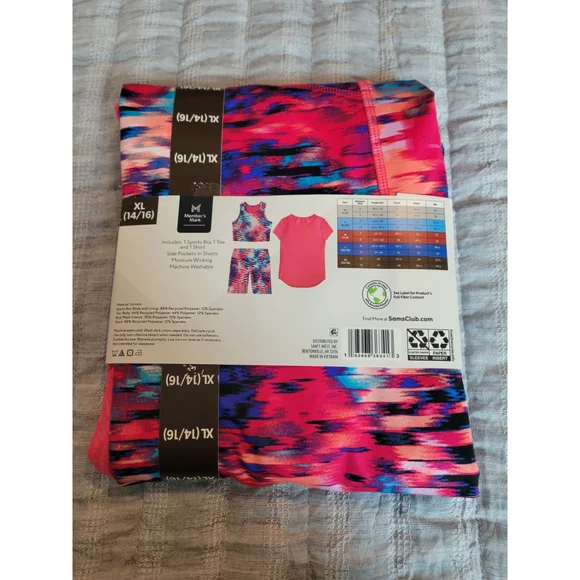 Girls Member's Mark 3 Piece Active Set XL (14/16) Pink Multi-color NWT - Picture 2 of 2